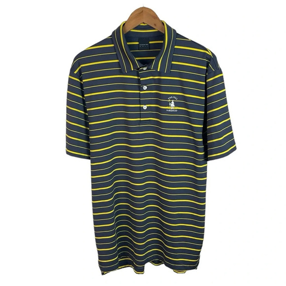 PO770 Men’s Dunning Golf Brand Striped Stretch Performance Polo Shirt L - Picture 1 of 5